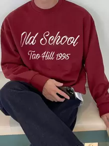 DAZY Men'S Letter Embroidered Long Sleeve Sweatshirt,Fall Clothes - Red - View 1