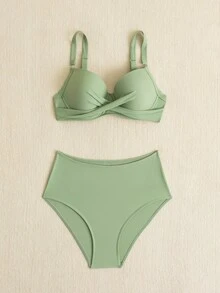Bộ Bikini Gấp Gọn Cho Nữ (Hai Mảnh) Đi Biển Mùa Hè - xanh quân đội - Xem 4