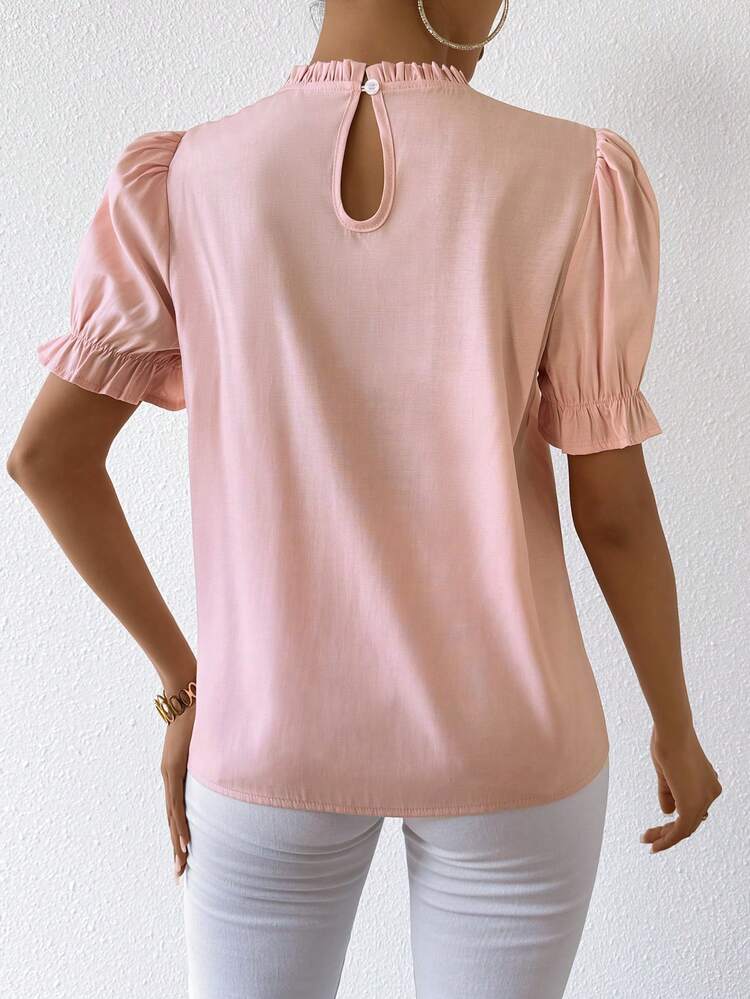 Ladies' Lace Trim Ruffle Sleeve Blouse