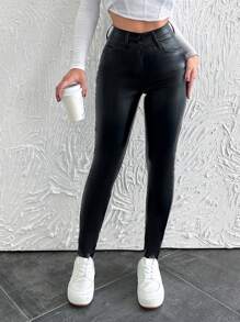 EURMUSE Ladies' Coated Slim Fit Jeans - Black - View 4