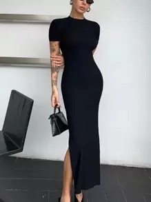 INAWLY Solva Women's Solid Color Slim Fit Side Slit Dress
