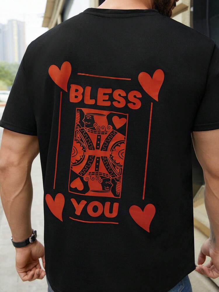Men Plus Card Game Heart & Letter Printed T-Shirt