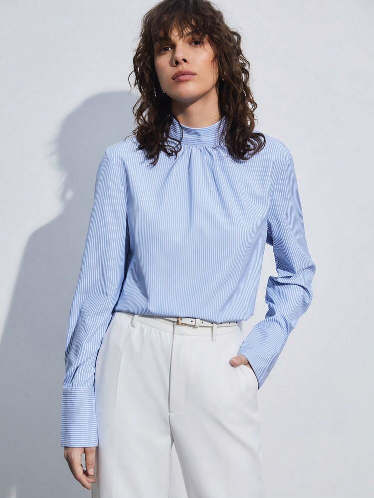 Women's Striped Shirt With Drape Design On Back