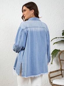 Grote maten Gewassen & Snijden & Gerafeld & Kant Spleet Spijkerjas - Gebleekt - Bekijken 3