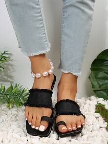 New Arrival Women'S French Style Small Slippers, Beach Sandals For Summer, Vintage Design - Black - View 2
