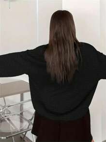 INAWLY 加大尺碼女款字母貼花圓領連帽衫 - 黑色 - 查看 2