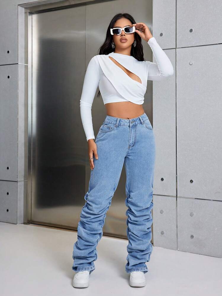 Women's Pleated Denim Jeans