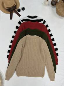 SHEIN Essnce Của phụ nữ Vòng cổ Áo len Bộ Của 4 , Sọc & Màu thuần - Nhiều màu - Xem 2