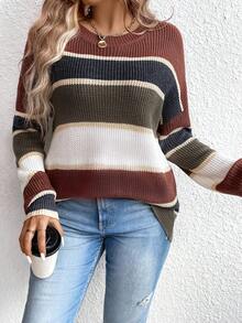 SHEIN LUNE Kích thước lớn Của phụ nữ Sọc Thả vai Áo len Áo chui đầu - Nhiều màu - Xem 4