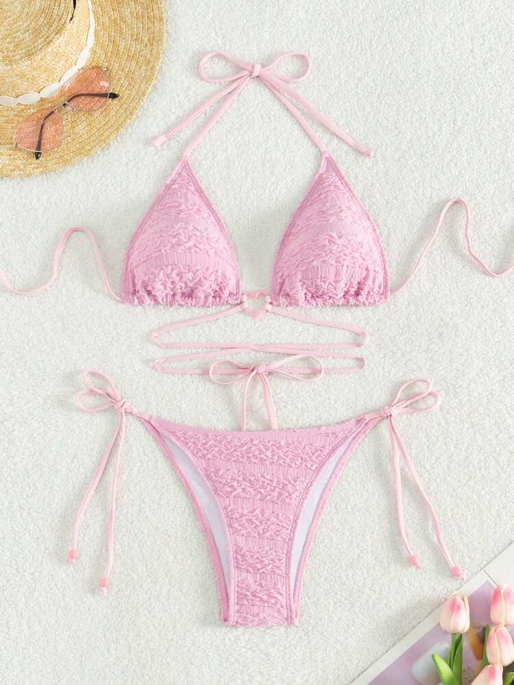 Women's Solid Color Bikini Set Valentine Summer Beach