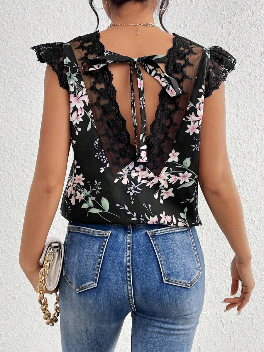 SHEIN Frenchy Của phụ nữ In hoa Trở lại Dây đeo Áo sơ mi - Nhiều màu - Xem 1