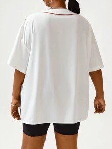 Maweii Plus Size Letter Printed Baseball Jersey Shirt - Black and White - View 3