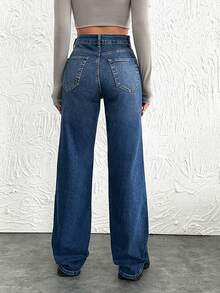 Cottnline Women's High Waist Flared Jeans With Cleaned Finish And Slanted Pockets - Blue - View 2