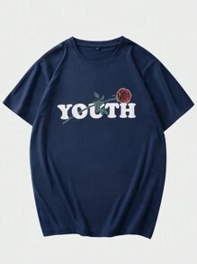 Manfinity Hypemode Men's Rose Floral Print T-shirt - Royal Blue - View 1