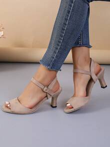 Fashionable, Concise, Comfortable Velvet Buckle Strap High Heels - Khaki - View 6