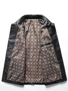 男士休閒印花內裏皮夾克 - 黑色 - 查看 3