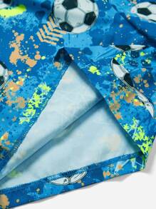 SHEIN Tween Boys' Loose-Fit Leisure Football Patterned Woven Swim Trunks