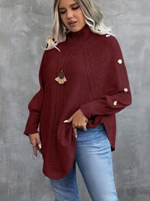 Calvaya Plus Size Women's Asymmetrical Hem Raglan Sleeve Sweater - Burgundy - View 4