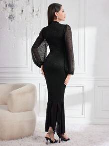 Modelyn Ladies' Ruffle Asymmetrical Hem Mermaid Dress Long Evening Dresses - Black - View 2