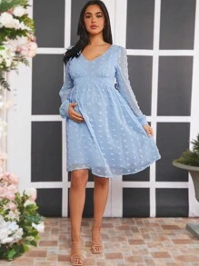SHEIN Maternity V-Neck Dress - Blue - View 5