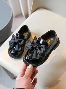New Korean Style Flat Shoes For Girls With Bow Tie, Black