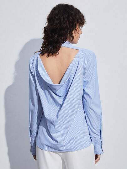 BizChic Women's Striped Shirt With Drape Design On Back