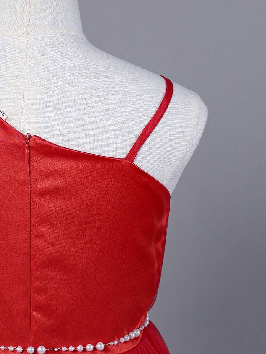 Tween Girls' Elegant Asymmetrical Shoulder HighWaisted Pearl Chain