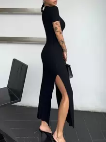 INAWLY Solva Women's Solid Color Slim Fit Side Slit Dress