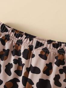 幼兒女童時尚豹紋愛心圖案短袖t恤與寬腿褲套裝 - 彩色 - 查看 5