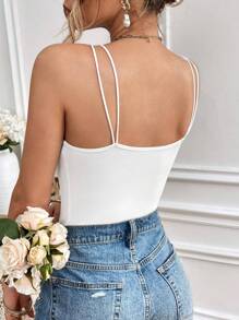 SHEIN Frenchy 女士纯色双肩带吊带背心带胸垫夏季上衣度假服 - 白色 - 查看 2