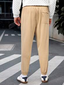 GENTILAND Men's Plus Size Letter Print Knitted Casual Jogger Pants - Khaki - View 2