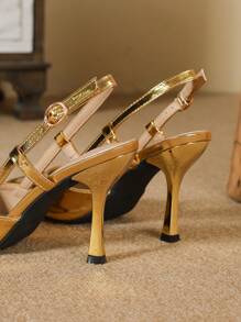 Fall/Winter Women's Plus Size Fashion Pointed Toe Stiletto Heels, Shoes, Sexy, Casual, Party, Work, Shopping, Hollow, Slingback, High Heeled Sandals, Spring And Summer, Gold,Elegant - Gold - View 3