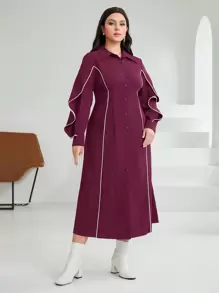 Mulvari 大尺碼女士長袖襯衫裙 - 中紫紅色 - 查看 5