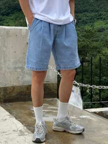DAZY Men'S Solid Color Denim Shorts With Slant Pockets - Light Wash - View 6