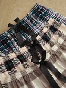 3pcs Plaid Patterned Pants Pajama Set, Fall Winter Clothes - Multicolor - View 5