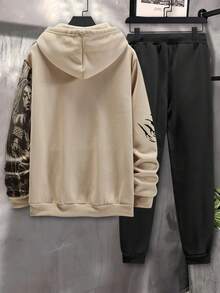 Manfinity LEGND 寬鬆版型男士動物印花連帽衫和束口運動長褲套裝 - 卡其色 - 查看 2