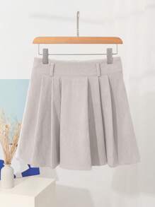 DAZY 女款燈芯絨百褶裙 - 白色 - 查看 3