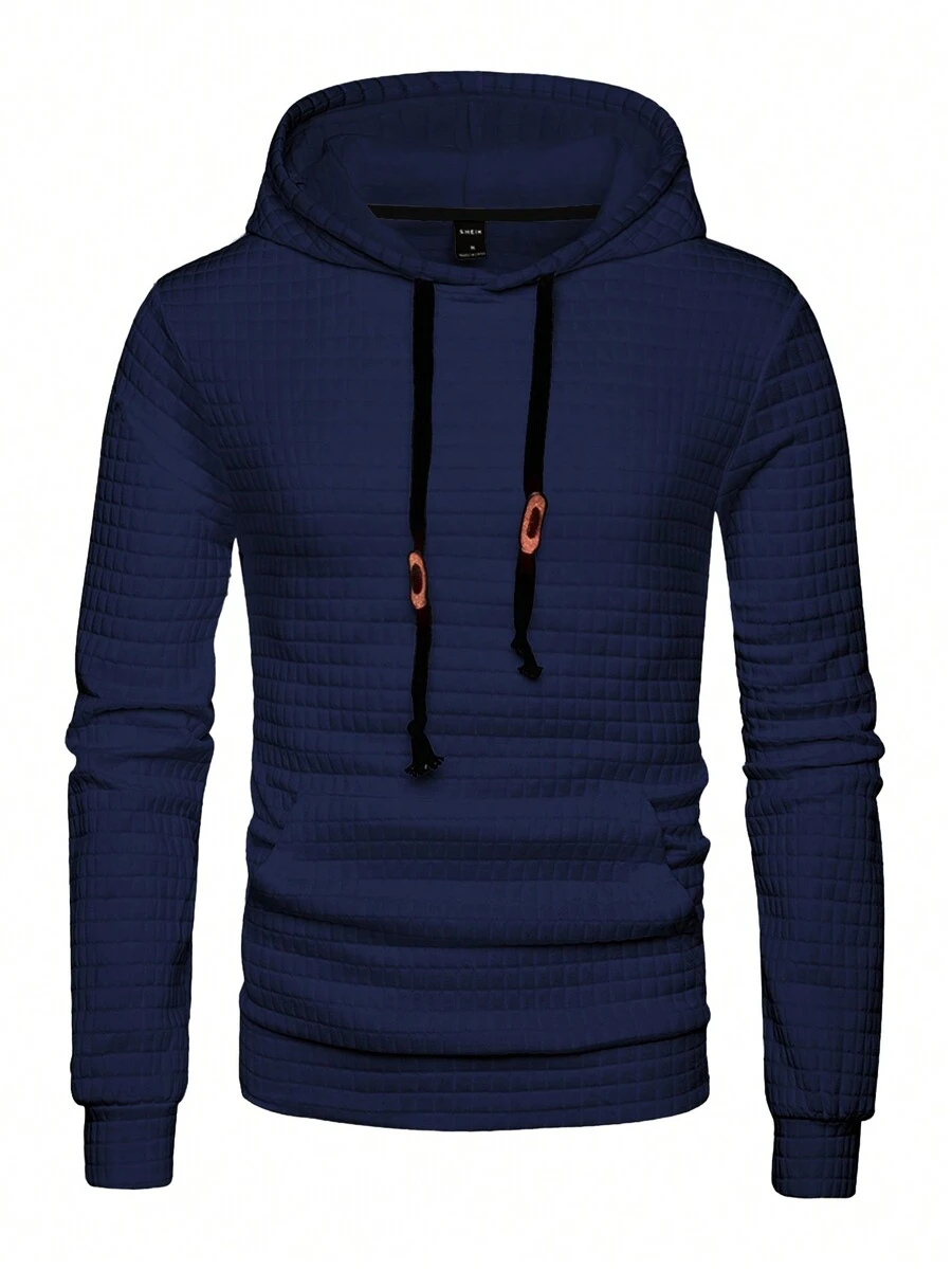 Manfinity Hypemode Nam Màu thuần Dây rút Hoodie Áo nỉ - Màu xanh hải quân - Xem 1