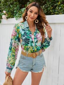 SHEIN VCAY Women'S Floral Print Long Sleeve Top - Multicolor - View 3