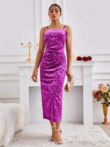 GENKIRA Vestido Sin Mangas De Terciopelo Jacquard Floral - Rosa Fucsia - Ver 4
