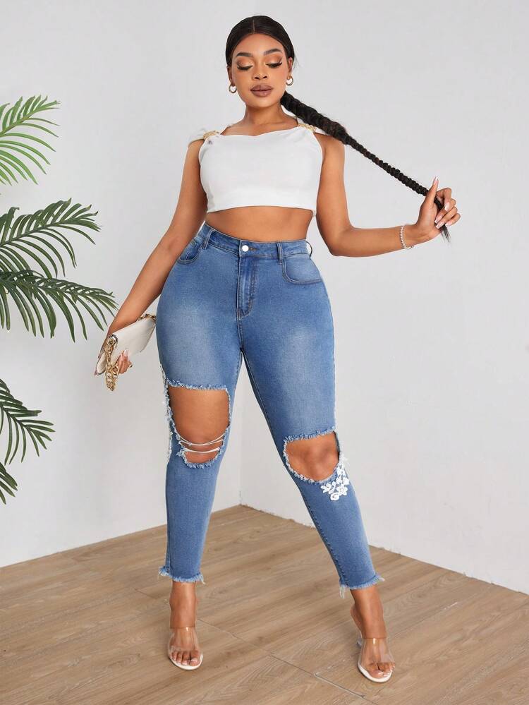 Plus Size Ladies' Distressed Jeans