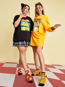 GARFIELD | SHEIN 2prs/Pack Funny Cartoon Pattern 100% Cotton Breathable Sweat-Absorbent Unisex Ankle Socks