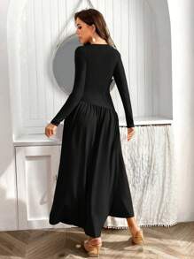 Firerie Women's Round Neck Long Sleeve Dress - Black - View 2
