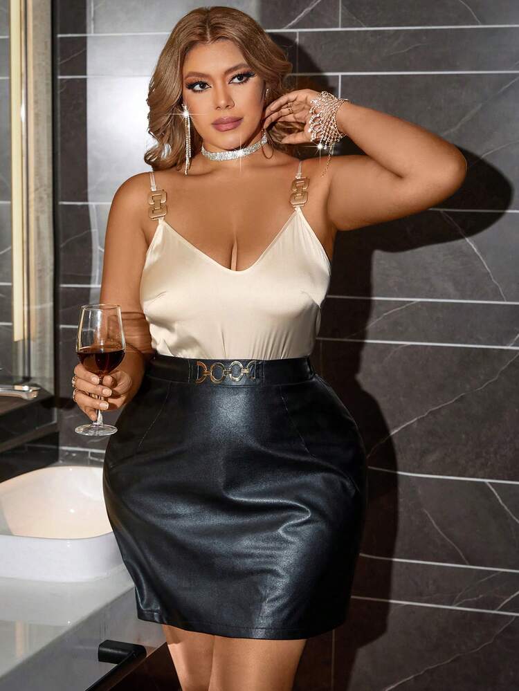 Plus Size Solid Color Spaghetti Strap Top