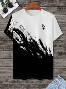 Manfinity Homme Camiseta de manga corta con estampado de patrón gráfico de póker y bloques de color para vacaciones, para amigos - Blanco - Ver 3