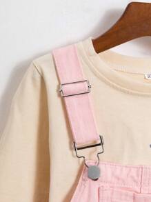 Baby Girl Pink Embroidered Denim Overalls - Pink - View 3