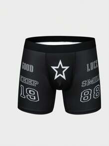 Men'S Star & Letter Printed Boxer Briefs - Black and White - View 1