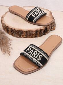 SHUZIA Giày sandal đế bằng quai chéo mũi giày Jersey cho nữ - màu đen - Xem 2