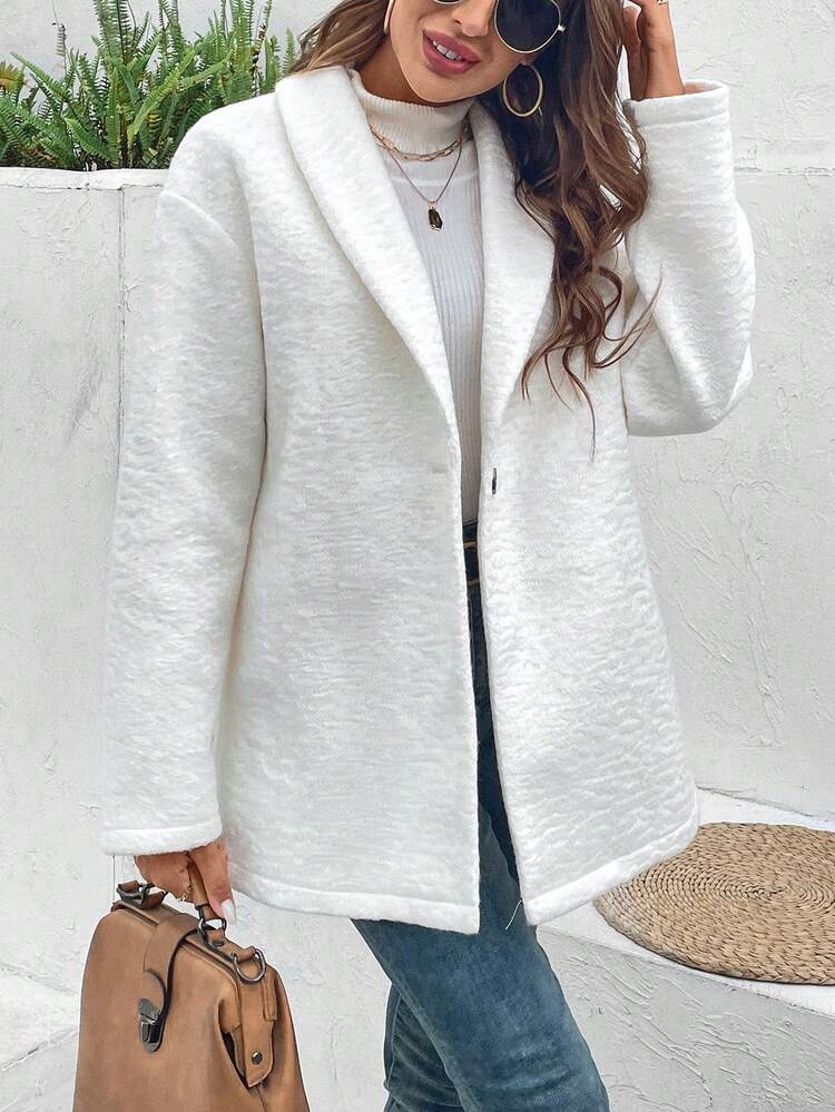 Women'S Solid Color Shawl Collar Woolen Coat Winter Casual
