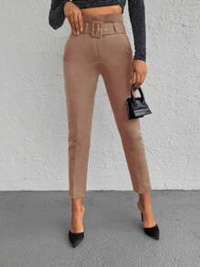 RueChic High Waist Belted Cropped Suit Pants - Camel - View 3